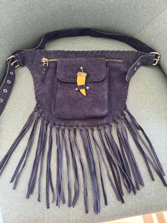 Handbags - Suede Fringe Waist Bag in Deep Navy
